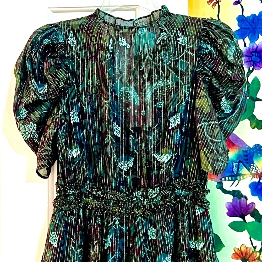 🌺🎉HP🎉🌺 NWT Ulla Johnson Ada Chiffon Mini Dress Rainforest - Picture 14 of 16
